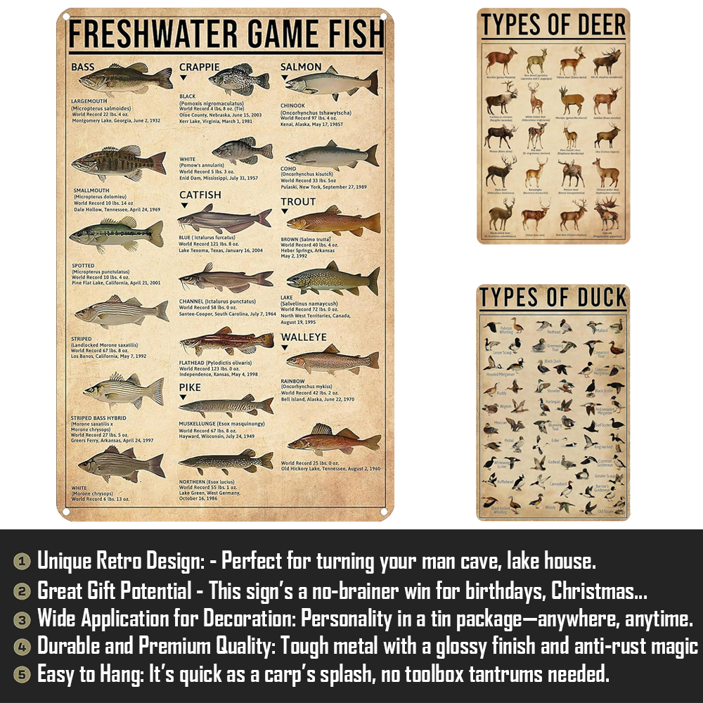 Idun Fresh Water Gamefish Knowledge Tin Sign GG