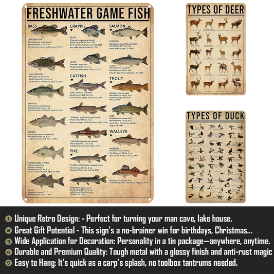 Idun Fresh Water Gamefish Knowledge Tin Sign GG