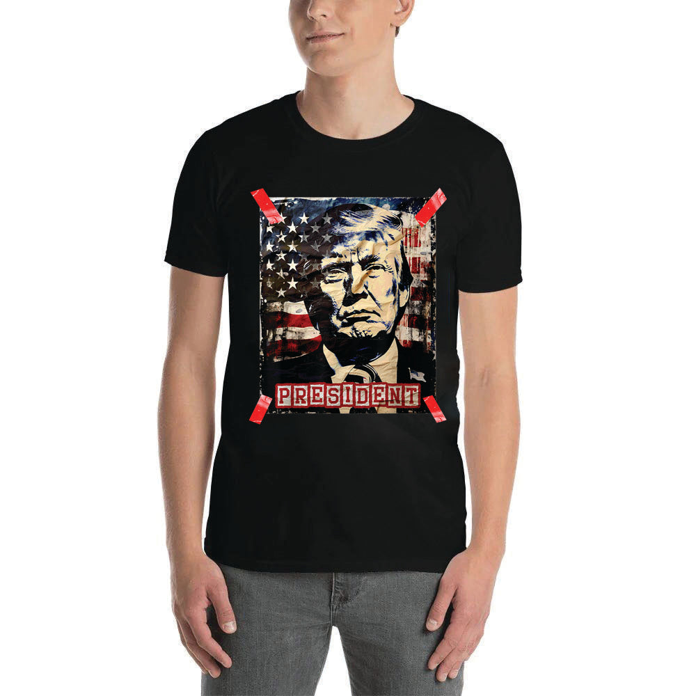 Trump President 2024 America US Flag Vintage Unisex Short-Sleeve T-Shirt