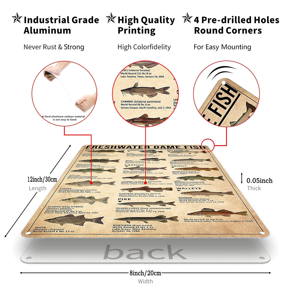 Idun Fresh Water Gamefish Knowledge Tin Sign GG
