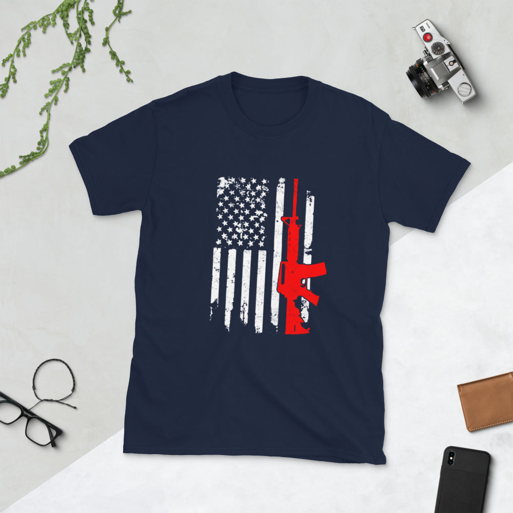 American Flag And Gun Short-Sleeve Unisex T-Shirt