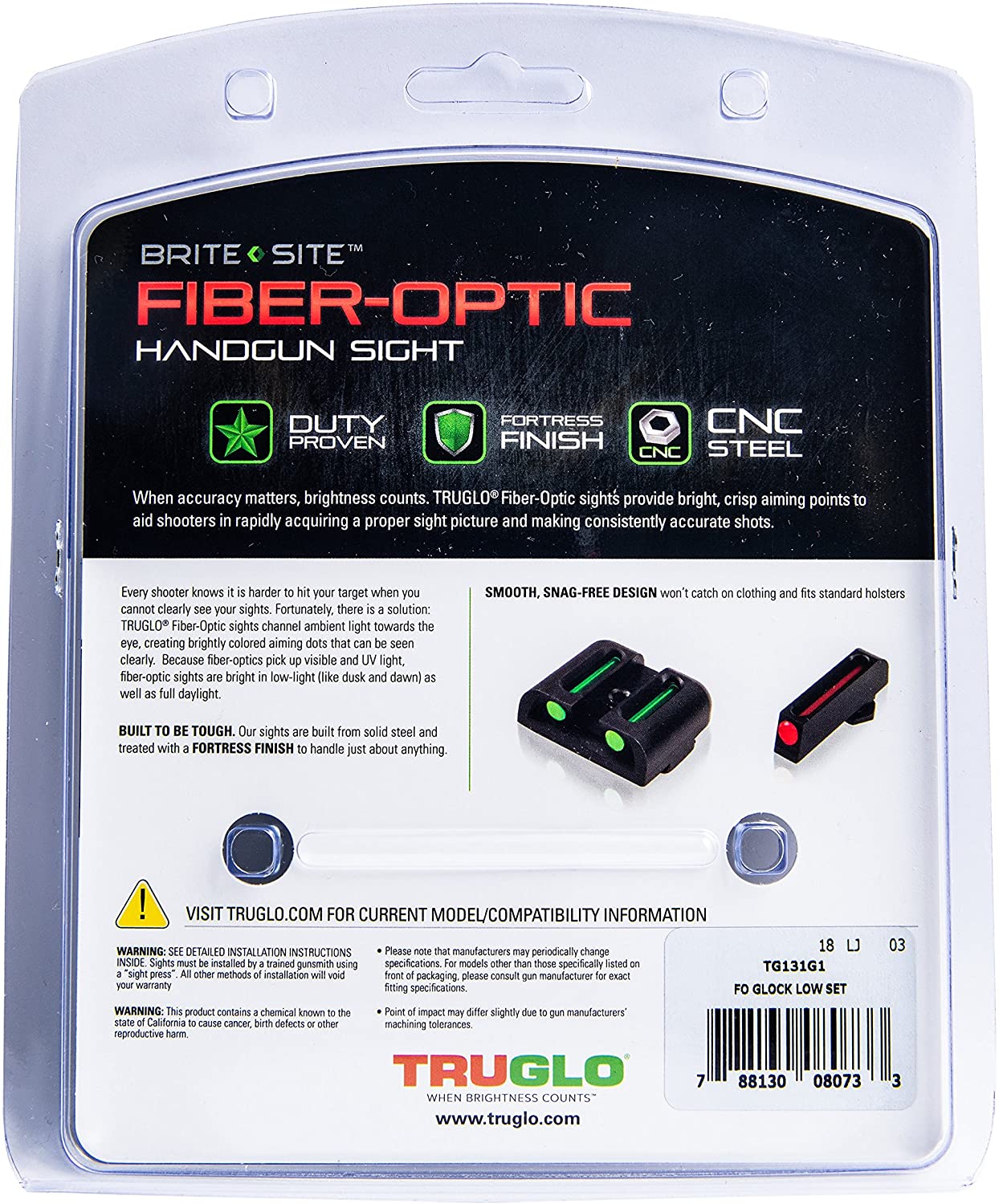 Front and Rear TRUGLO Fiber-Optic for Glock, Sig Springfield, S&W