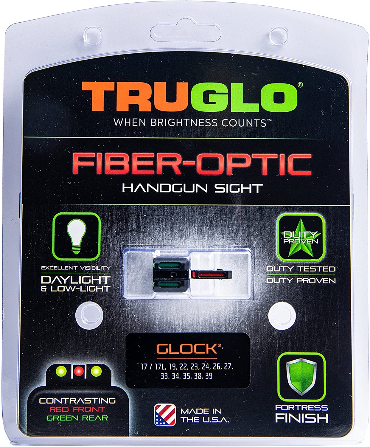 Front and Rear TRUGLO Fiber-Optic for Glock, Sig Springfield, S&W