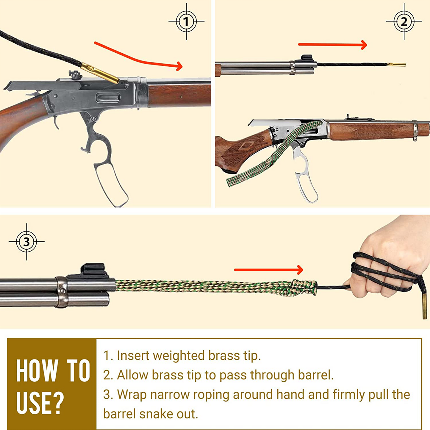 Gun Bore Rope for 9mm 5.56mm .223 .22 .308 12Ga .45 .50 30-06 and Others (Choose More Calibers)